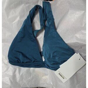 NWT Luxe By Lisa Vogel S Liquid Teal Solid Deep V Bikini Swim Top #119585